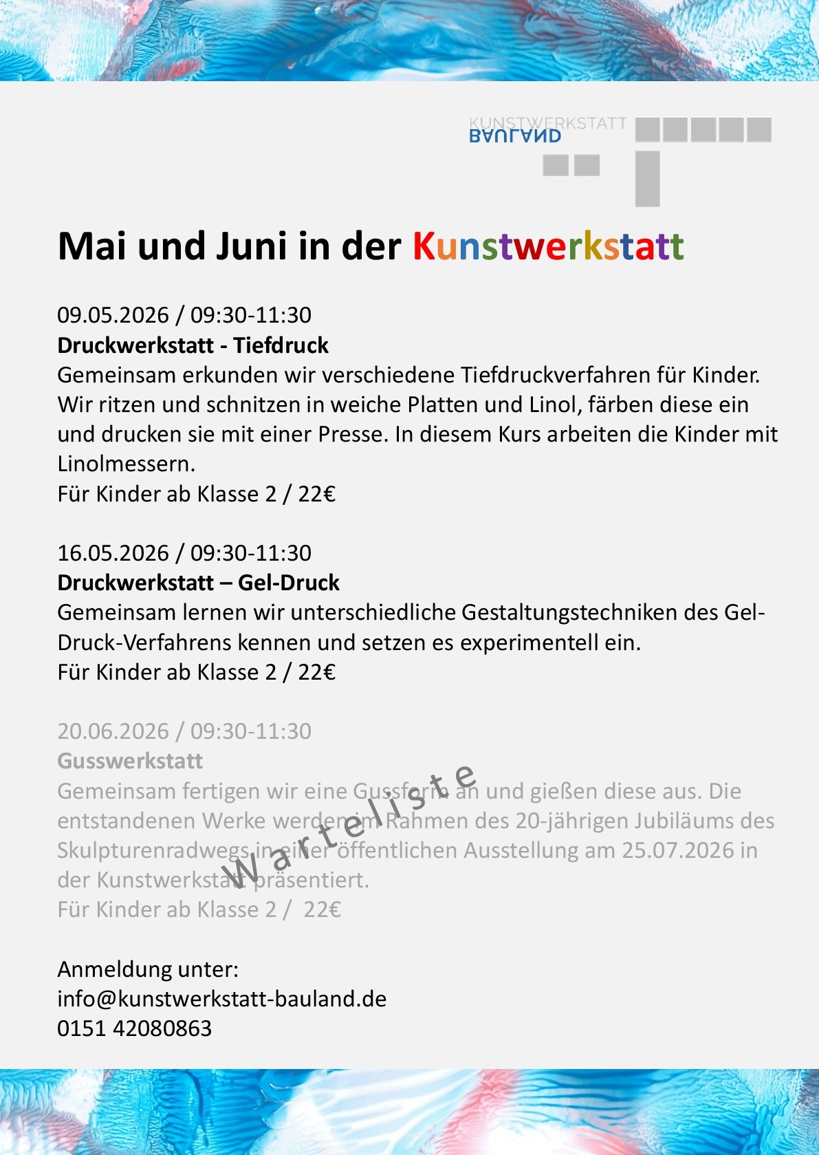 Kursprogramm Mai - Juni 2026