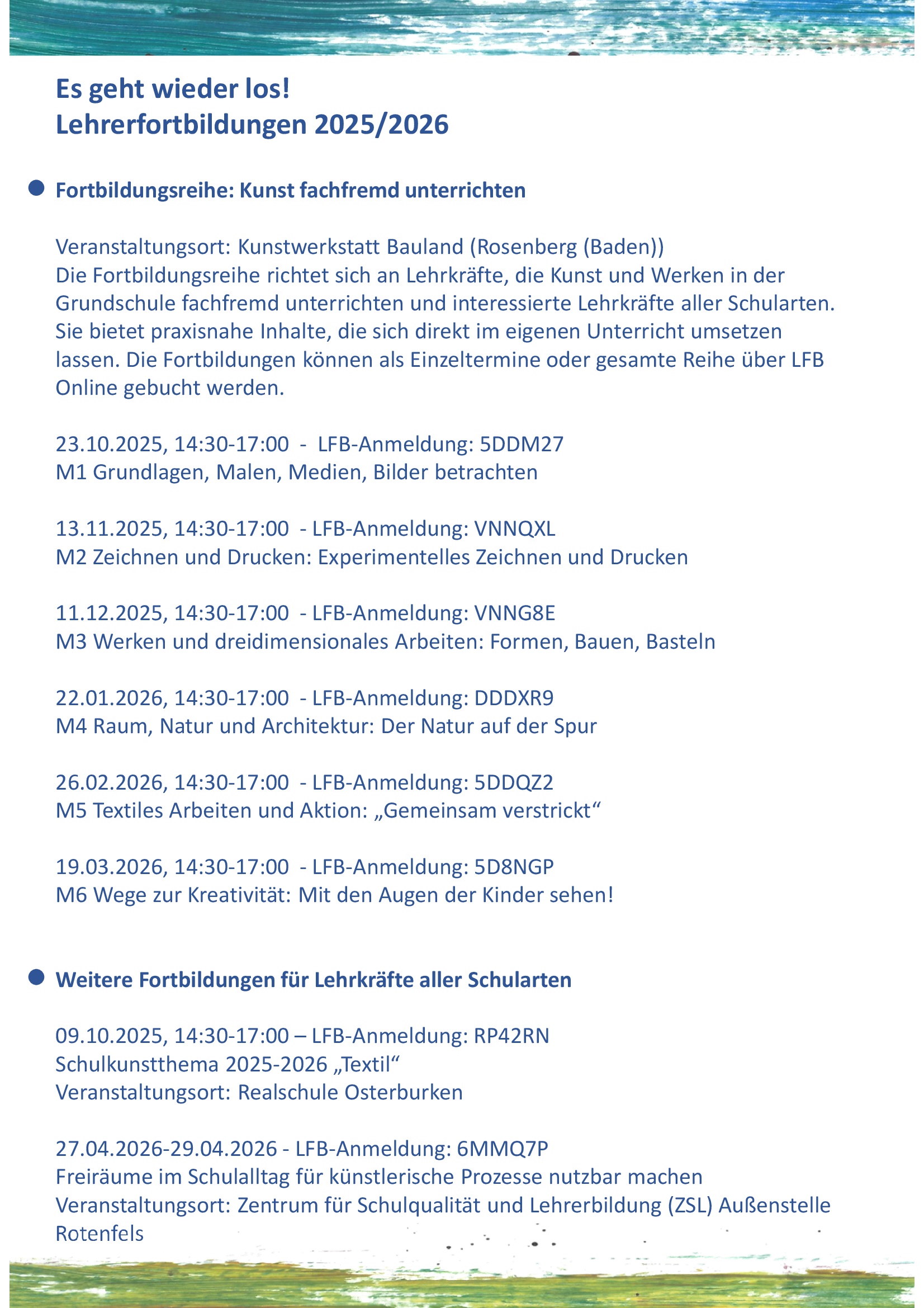 Lehrerfortbildungen ZSL 2025 2026